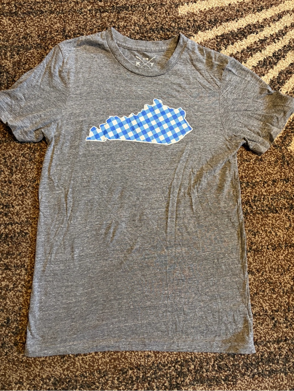 Gray Tee with Blue Gingham Kentucky State Graphic